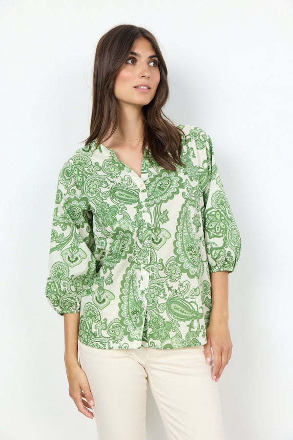 Dido 2 Split Neck Paisley Shirt - Green Combi