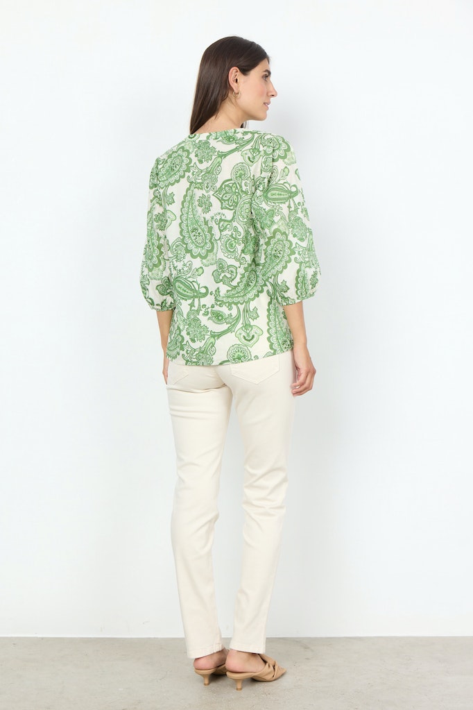 Dido 2 Split Neck Paisley Shirt - Green Combi