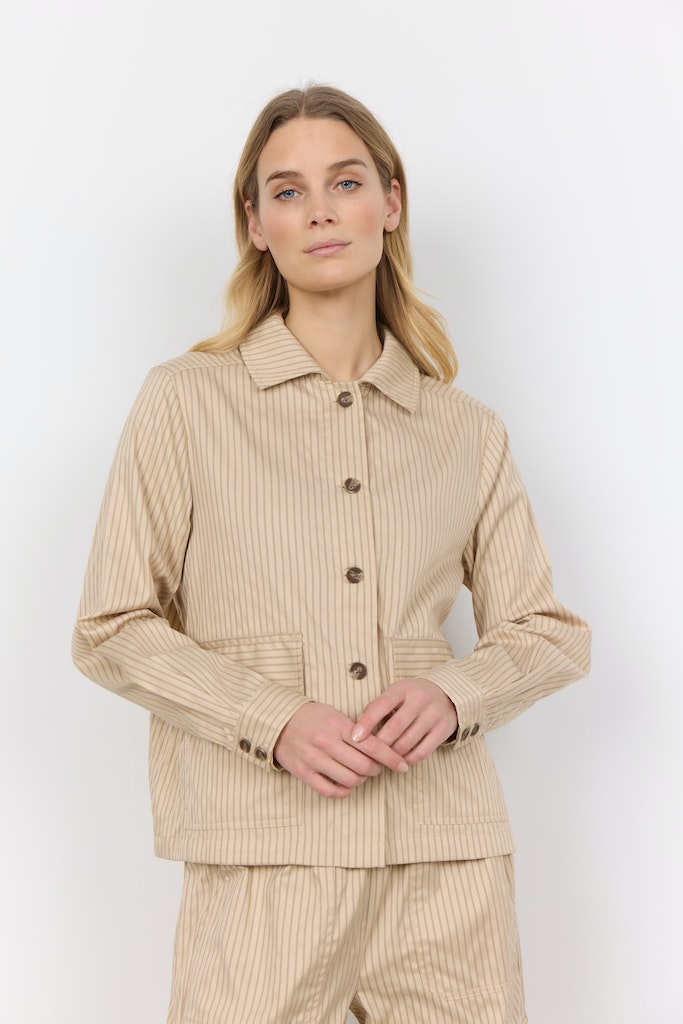 Dilys 1 Button Stripe Jacket - Sand