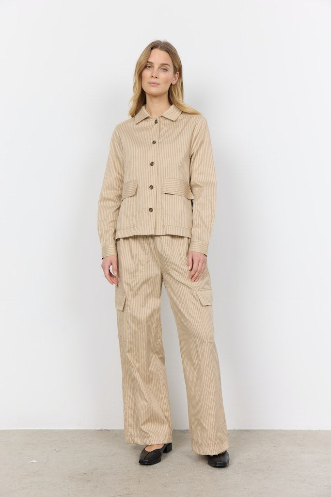 Dilys 1 Button Stripe Jacket - Sand