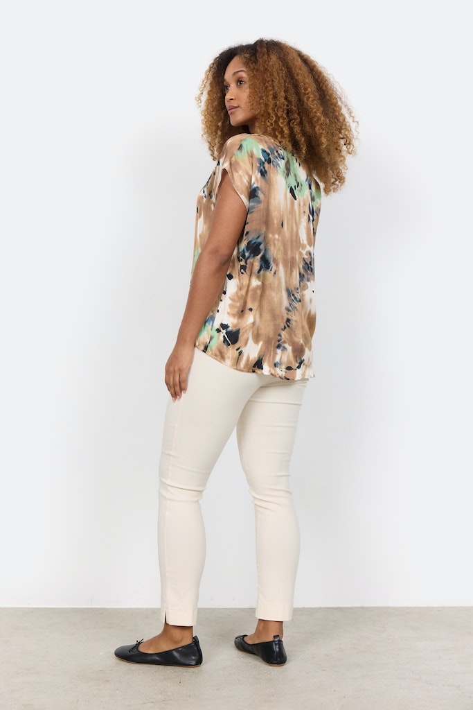 Dona 1 Split Neck Tie Dye Blouse - Camel