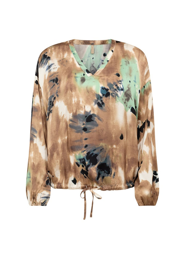 Dona 2 V Neck Tie Dye Blouse - Camel