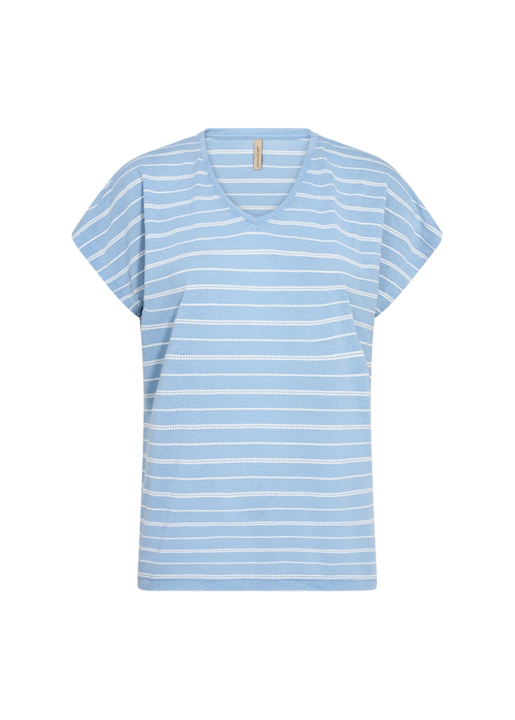 Defene1 VNeck Stripe T-Shirt - Crystal Blue Melange