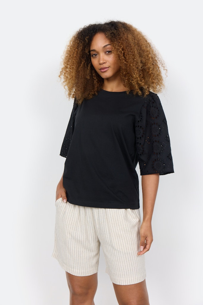 Loraine 3 Embroidered Sleeve Blouse - Black