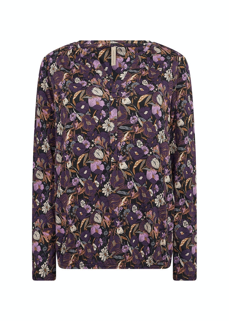 Split Neck Print Blouse - Dark Grape