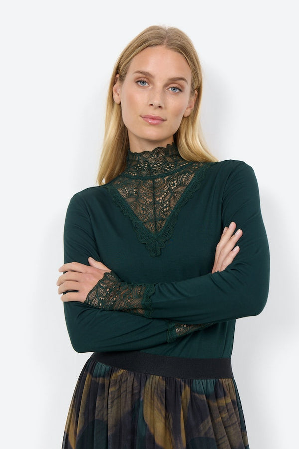 Lace Neck & Cuff T-Shirt - Dark Pine