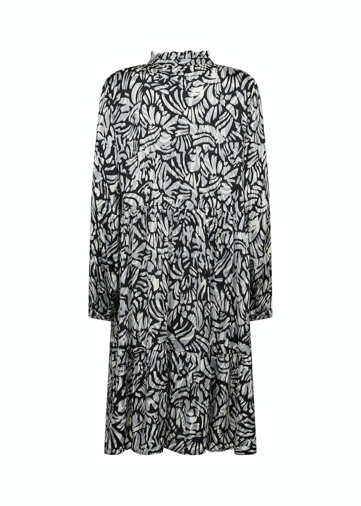 Vian Split Neck Print Dress - Stone Grey