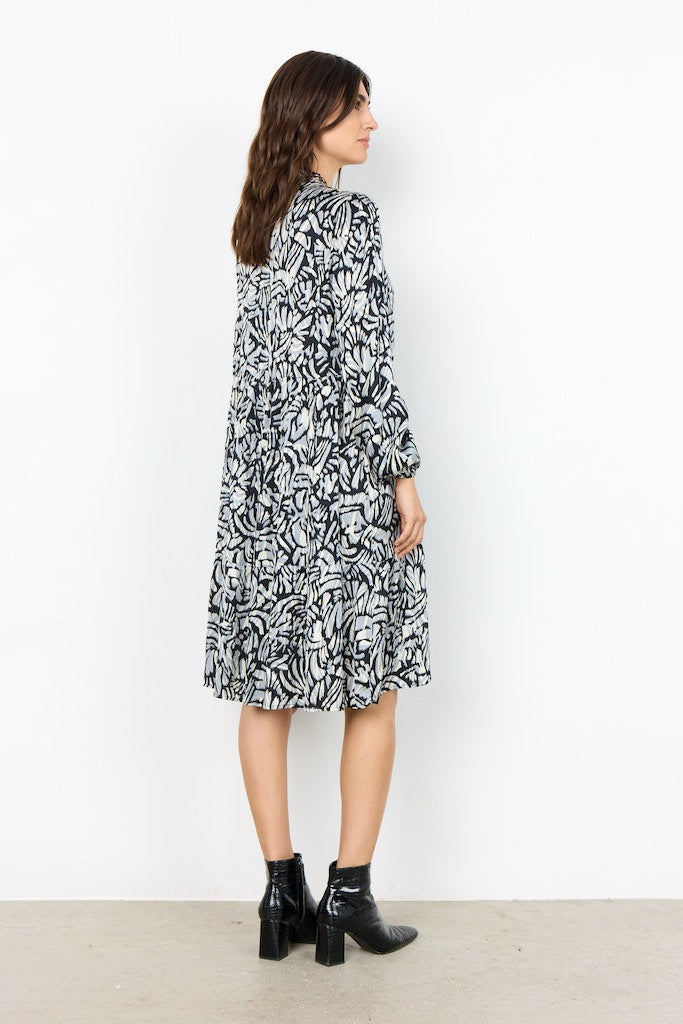 Vian Split Neck Print Dress - Stone Grey