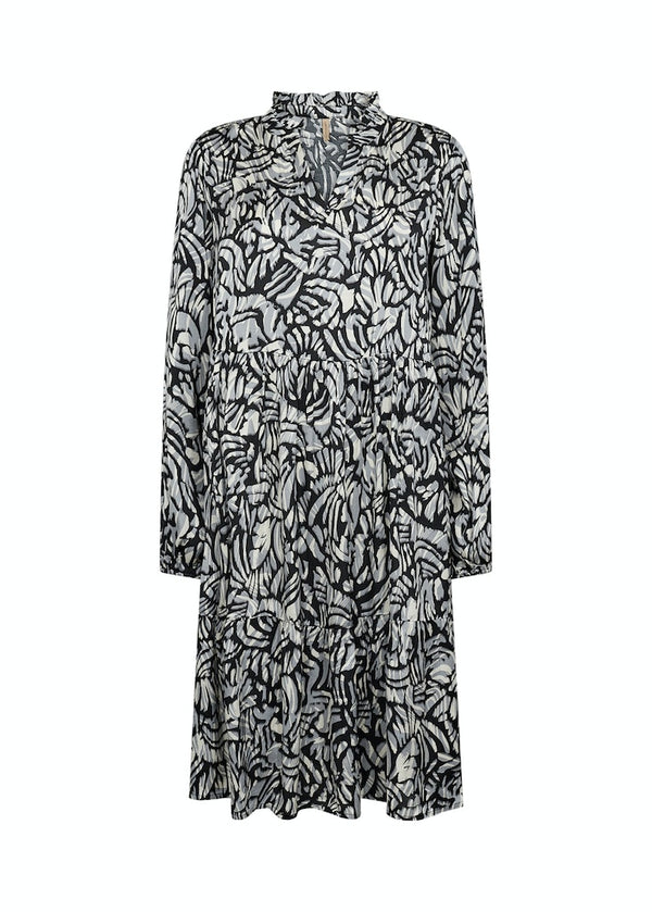 Vian Split Neck Print Dress - Stone Grey