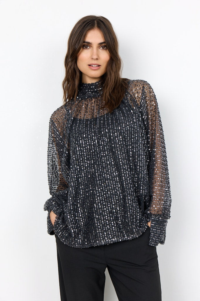 Viol RhinestoneDetail Blouse - Dark Earth