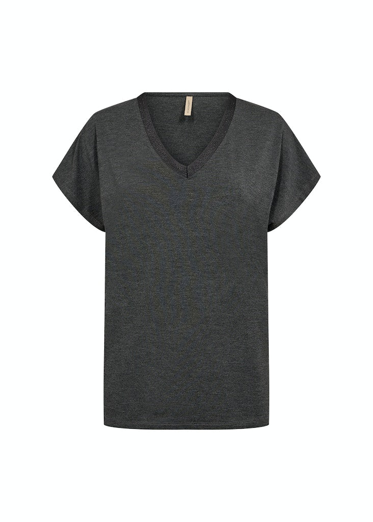 Marica V Neck T-Shirt - Dark Grey Melange