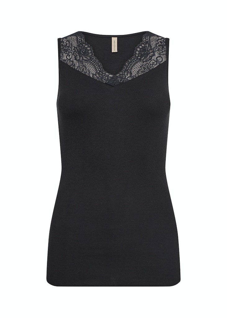 Lace Detail Sleeveless Top - Black