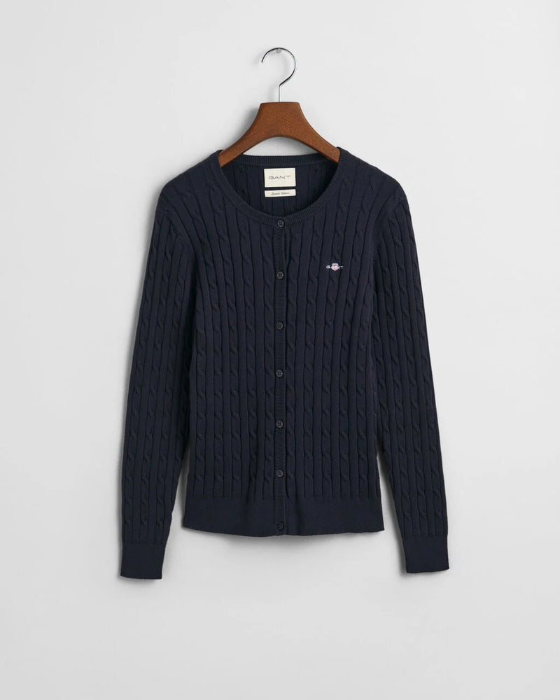 Stretch Cotton Cable Knit Cardigan - Evening Blue