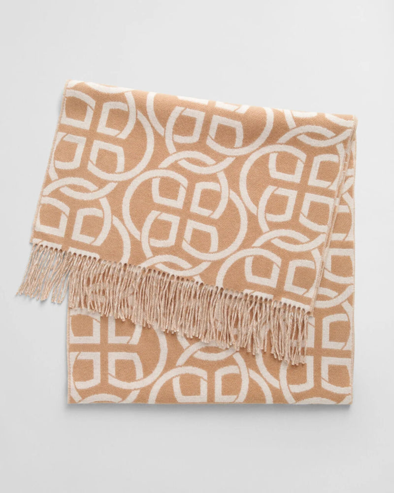 Patterned Wool Scarf - Caramel Beige