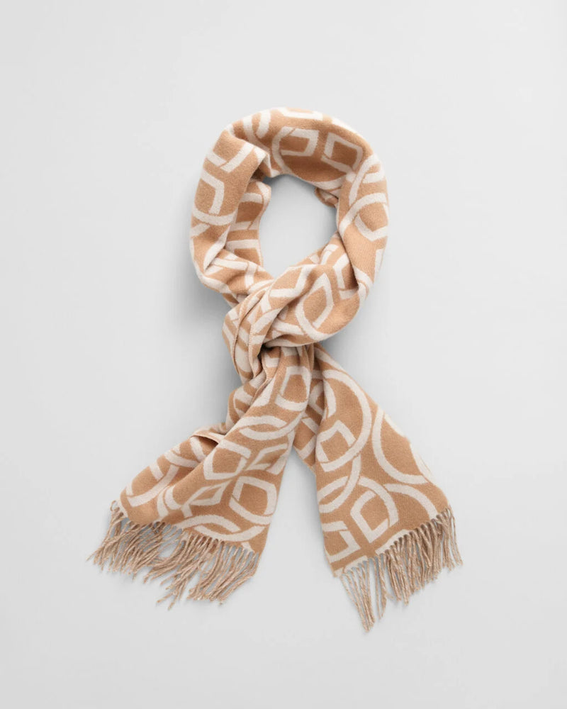 Patterned Wool Scarf - Caramel Beige