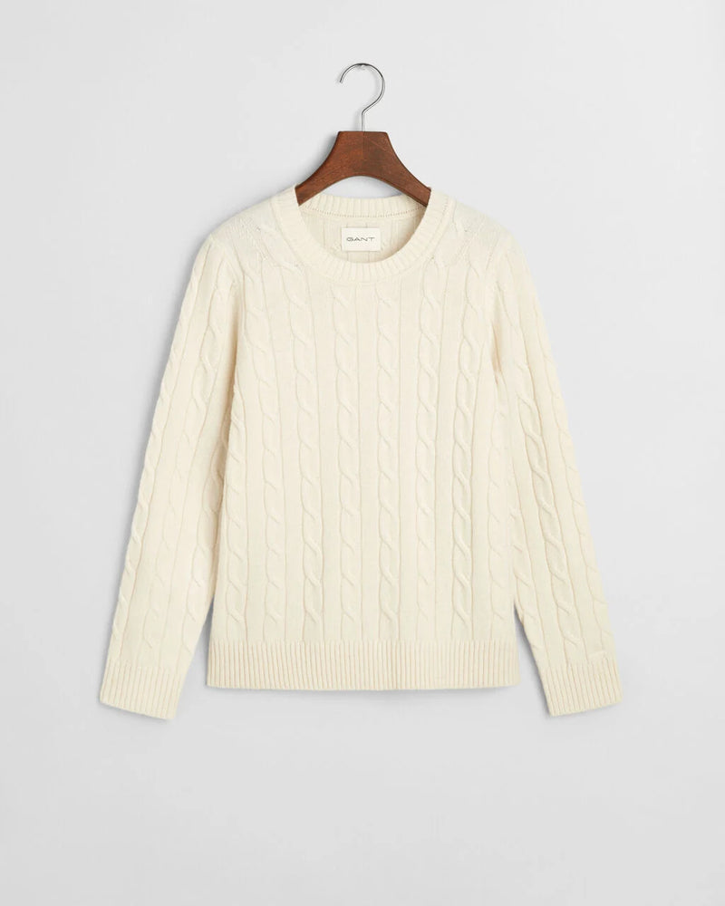 Lambswool Cable Round Neck Jumper - Cream