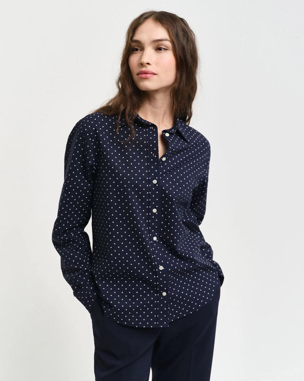 Regular Fit Dot Print Voile Shirt - Evening Blue