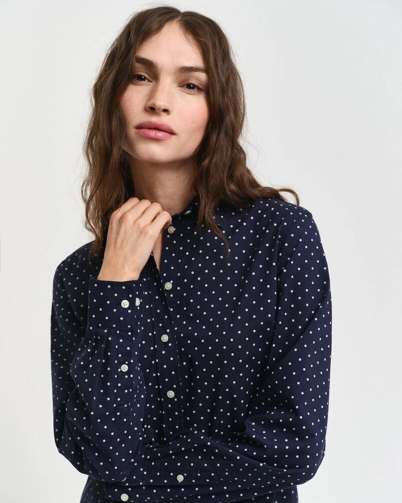 Regular Fit Dot Print Voile Shirt - Evening Blue