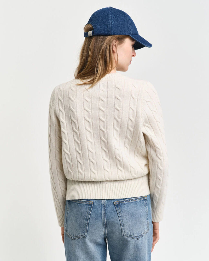 Lambswool Cable Round Neck Jumper - Cream