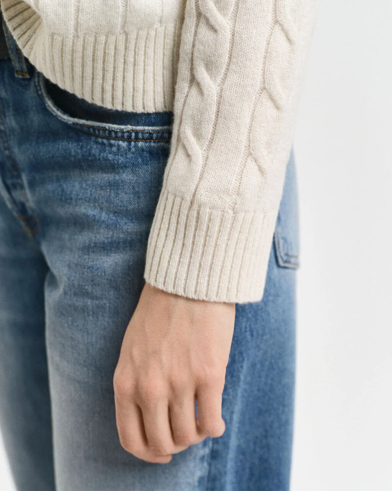 Lambswool Cable Round Neck Jumper - Cream