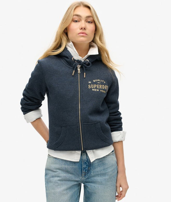 Luxe Metallic Logo Ziphood - Trench Navy Marl