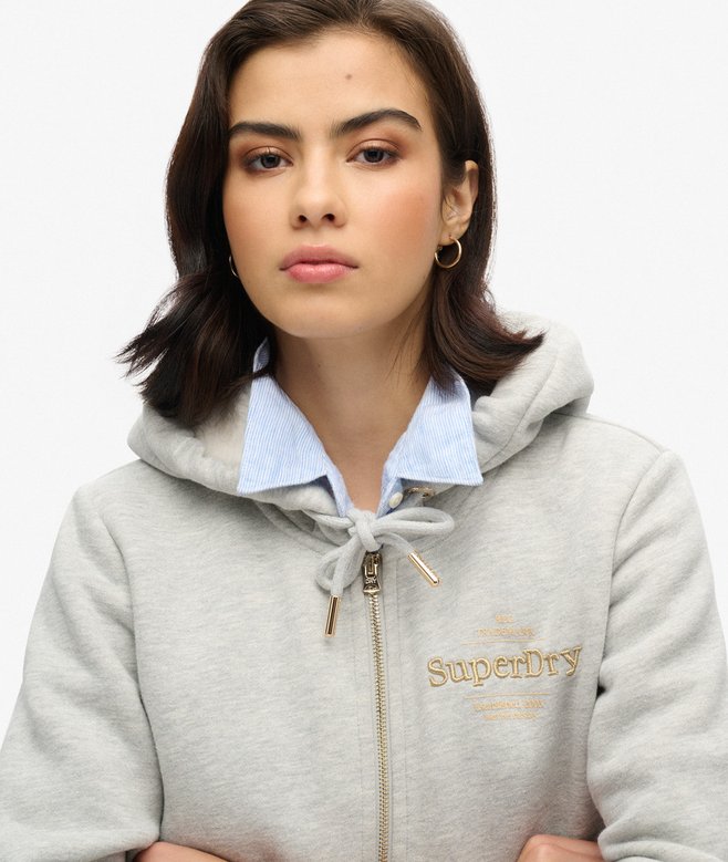 Luxe Metallic Logo Ziphood - Pumice Stone Beige Marl