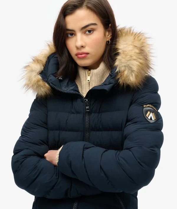 Fuji FauxFur Hood Longline Coat - Eclipse Navy