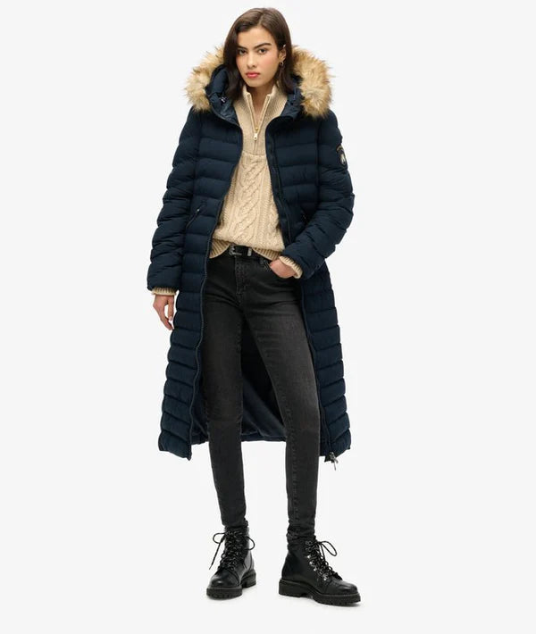 Fuji FauxFur Hood Longline Coat - Eclipse Navy