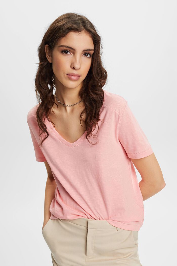 Scar Stitch V Neck T-Shirt - Pink