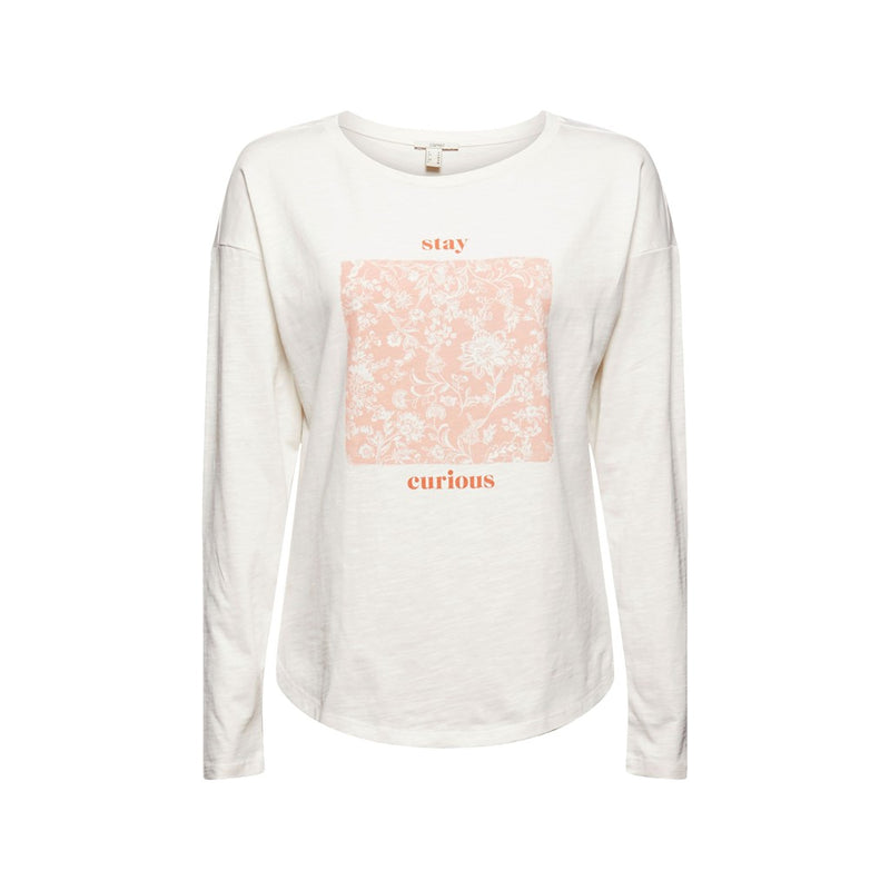 Long Sleeve Front Print T-Shirt - Offwhite