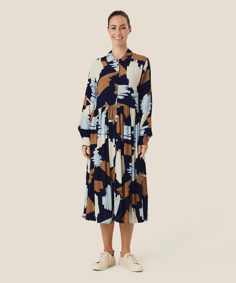 Nejane Long Sleeve Print Dress - Maritime Blue