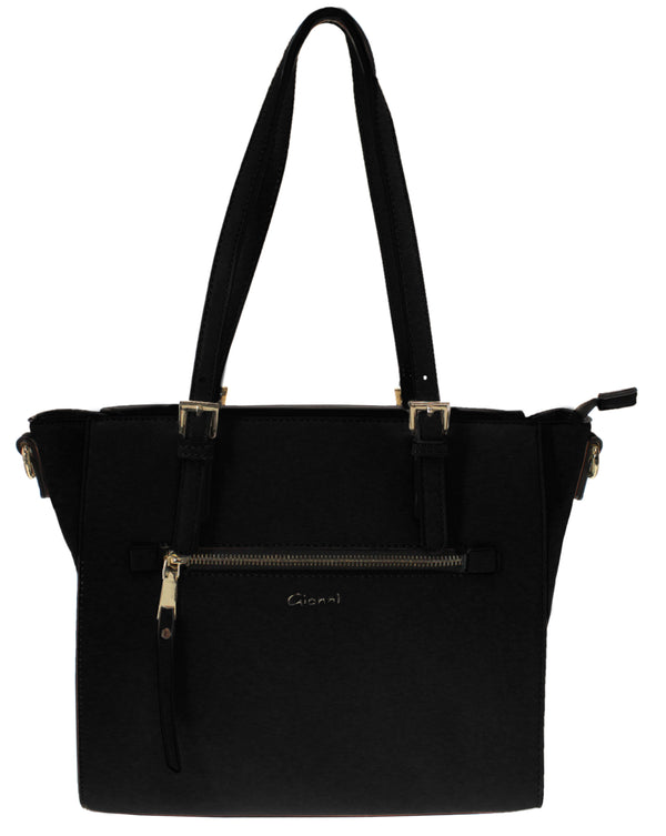 Lille Double Handle Front Zip Tote - Black