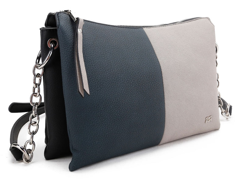 Dual Gusset Colour Block Handbag - Teal Grey