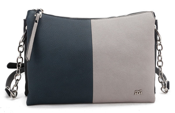 Dual Gusset Colour Block Handbag - Teal Grey