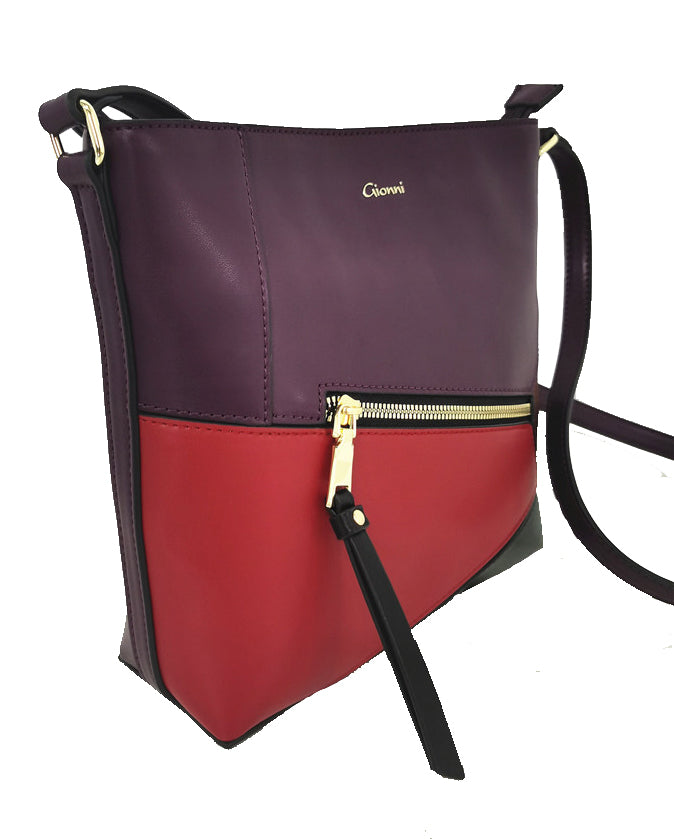 Front Zip Crossbody Bag - Berry