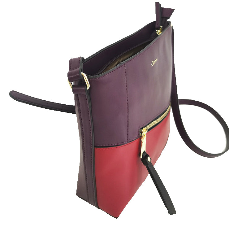 Front Zip Crossbody Bag - Berry