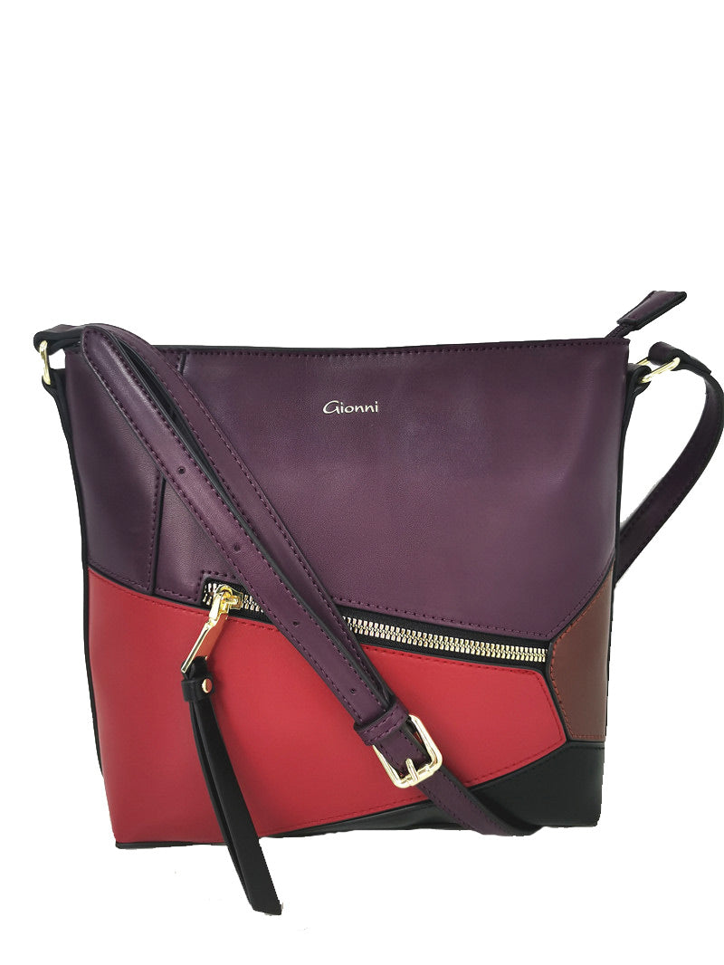 Front Zip Crossbody Bag - Berry