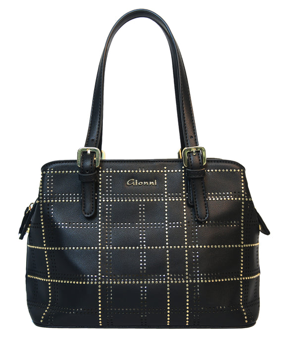 Double Handle Studded Bag - Black