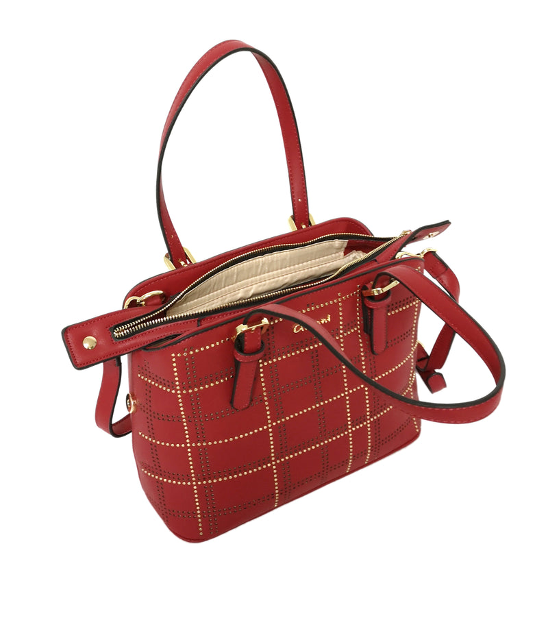 Double Handle Studded Bag - Red