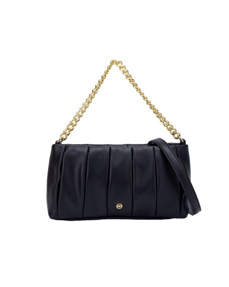 Perla Pleated Chain Crossbody - Black