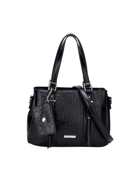 Ivory Double Handle Embossed Bag - Black