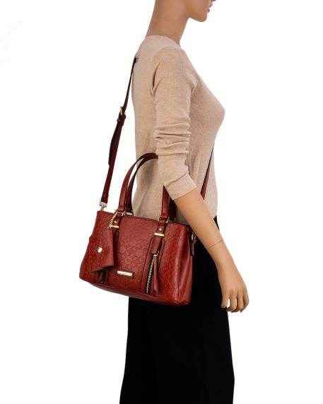 Ivory Double Handle Embossed Bag - Rust