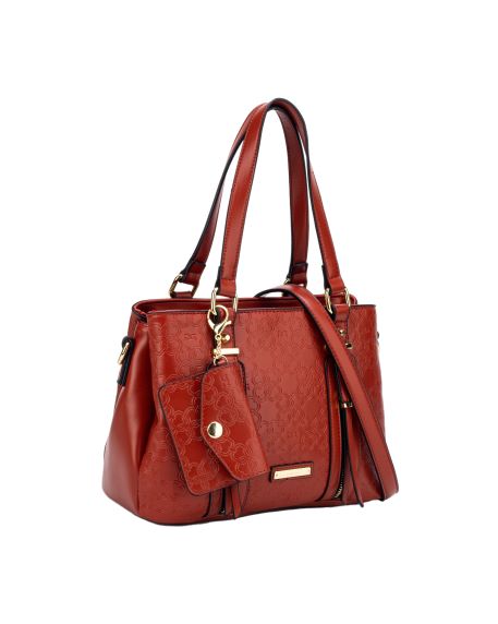 Ivory Double Handle Embossed Bag - Rust