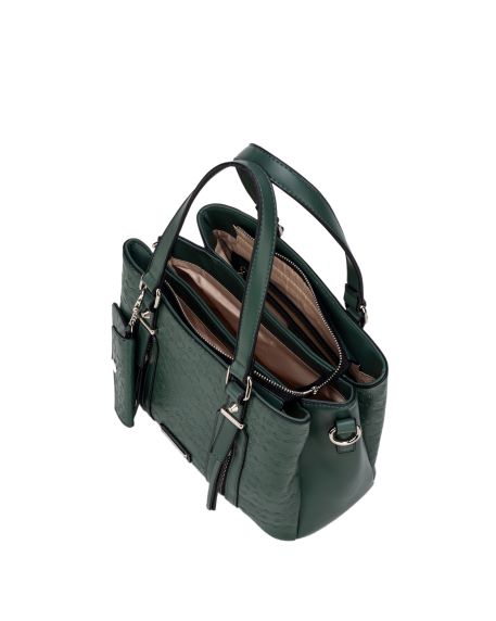 Ivory Double Handle Embossed Bag - Teal