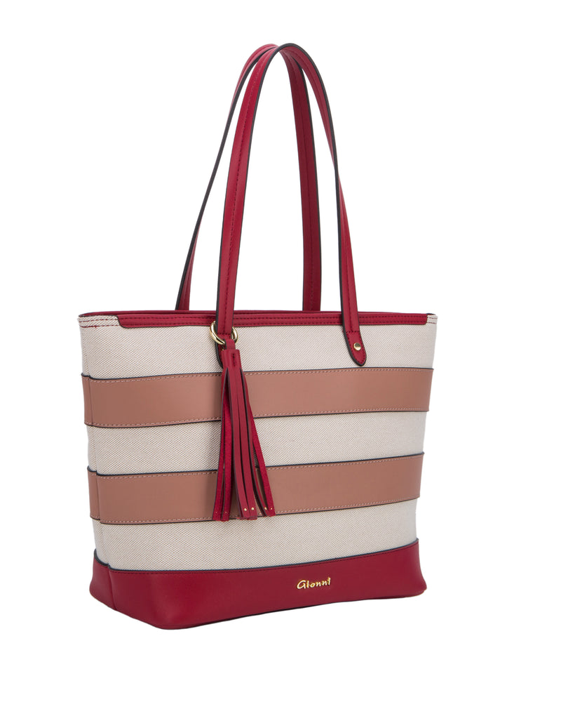 Cancun Striped Canvas Tote - Red/rose