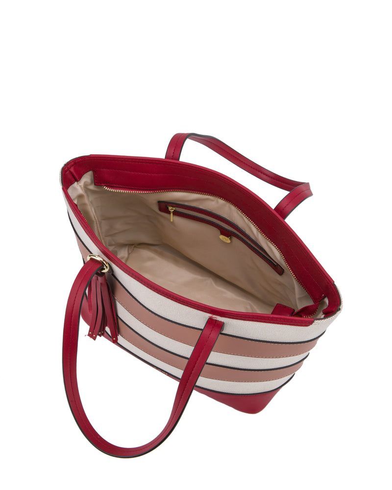 Cancun Striped Canvas Tote - Red/rose