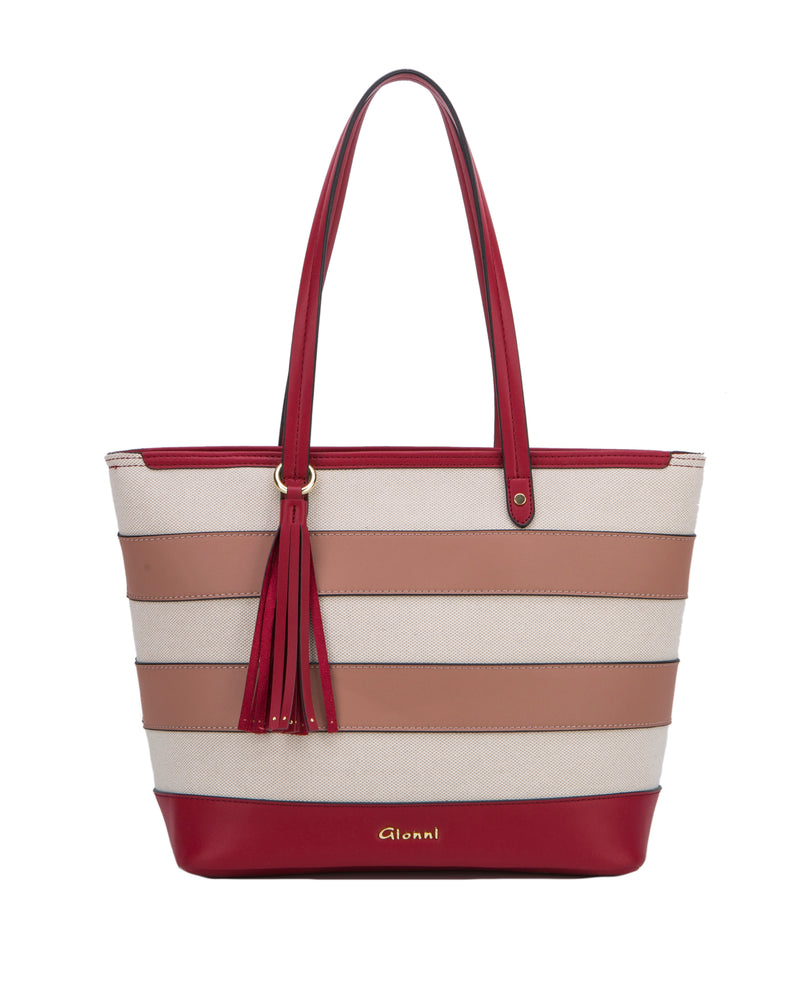 Cancun Striped Canvas Tote - Red/rose