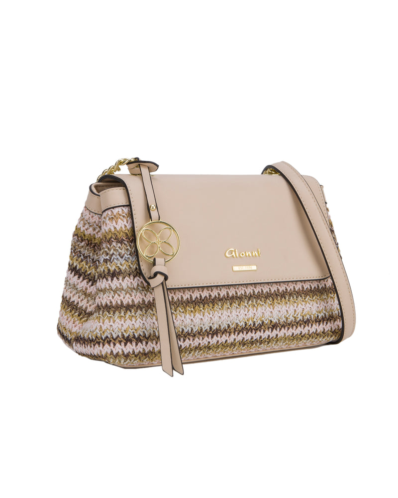 Delmar Striped Straw Foldover Bag - Natural