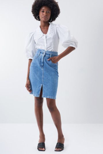 Secret Glamour Denim Skirt - Mid Wash