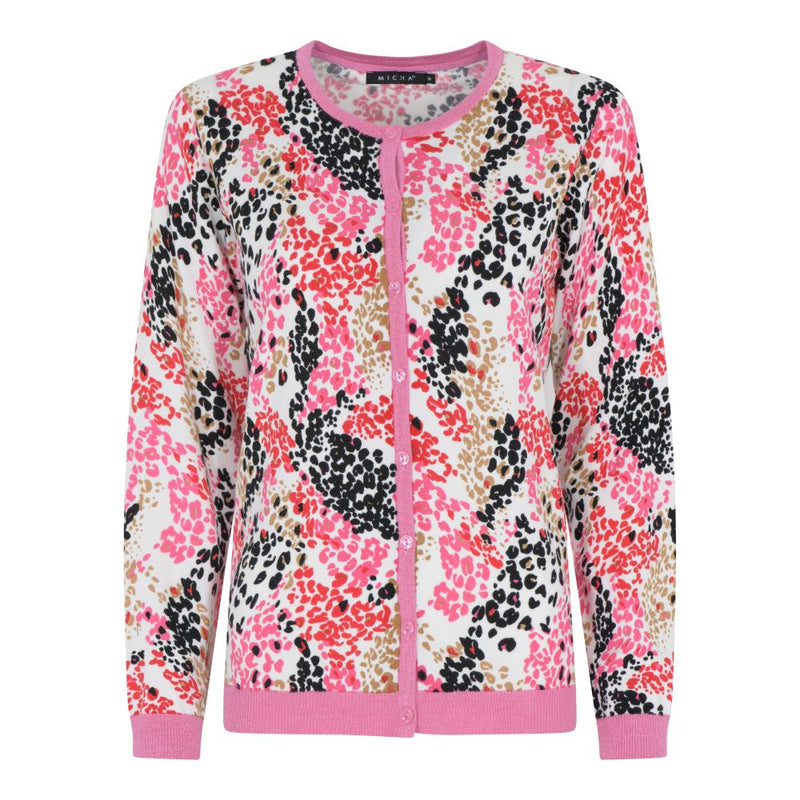 Colour Print Cardigan - Pink/black